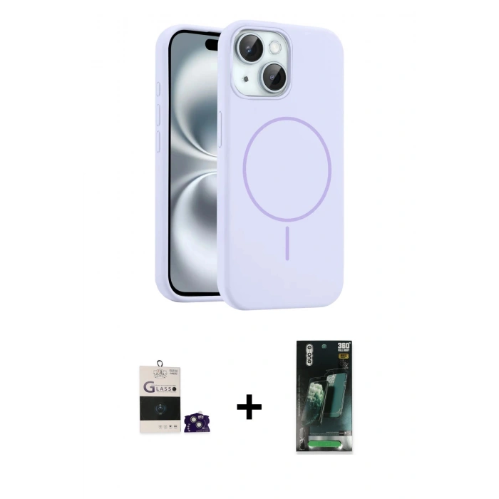 MARSİLYAN™- iPhone 15 Kılıf Yankı Form Serisi - Siyah 360 Mat Full Body Arka Koruyucu + Bilvis Titan Kamera Lens - YL