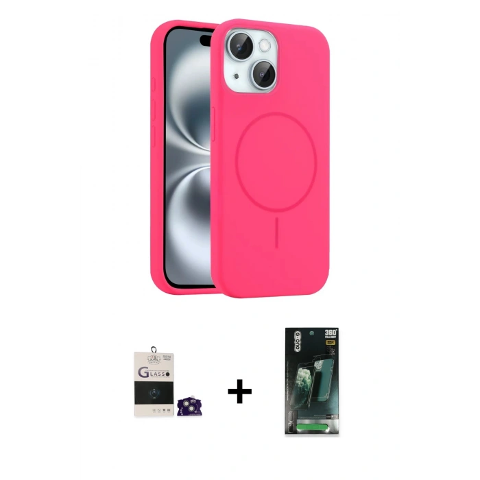 MARSİLYAN™- iPhone 15 Kılıf Yankı Form Serisi - Siyah 360 Mat Full Body Arka Koruyucu + Bilvis Titan Kamera Lens - YL