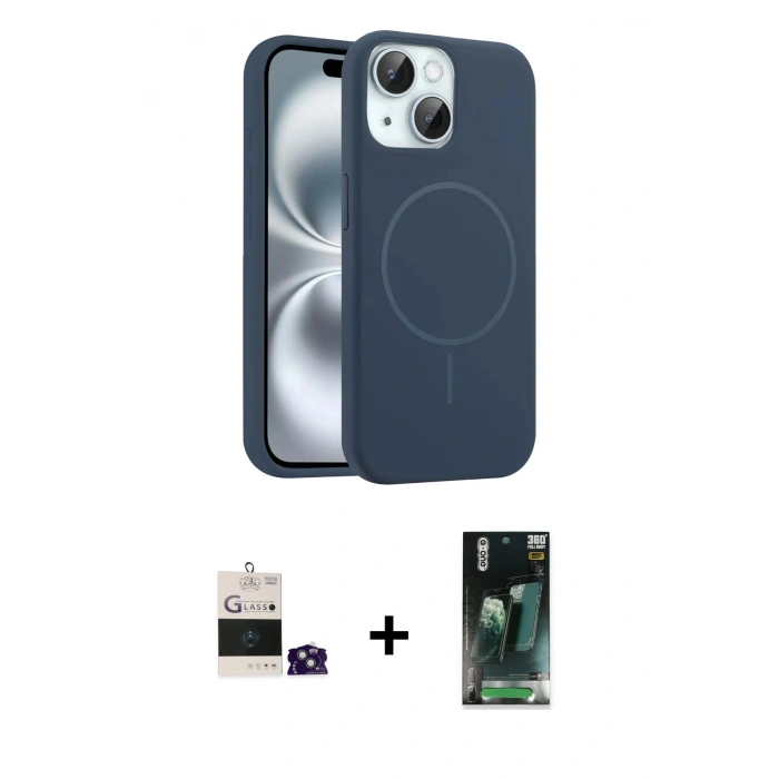 MARSİLYAN™- iPhone 15 Kılıf Yankı Form Serisi - Siyah 360 Mat Full Body Arka Koruyucu + Bilvis Titan Kamera Lens - YL