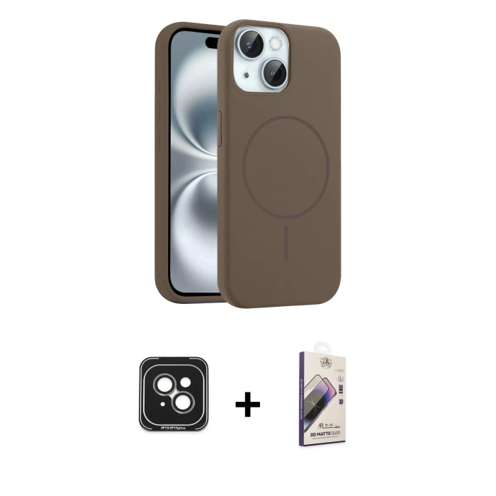 MARSİLYAN™- iPhone 15 Kılıf Yankı Form Serisi - Siyah Bilvis 3D Mat Cam Ekran Koruyucu + PVD Metal Kamera Lens - YL