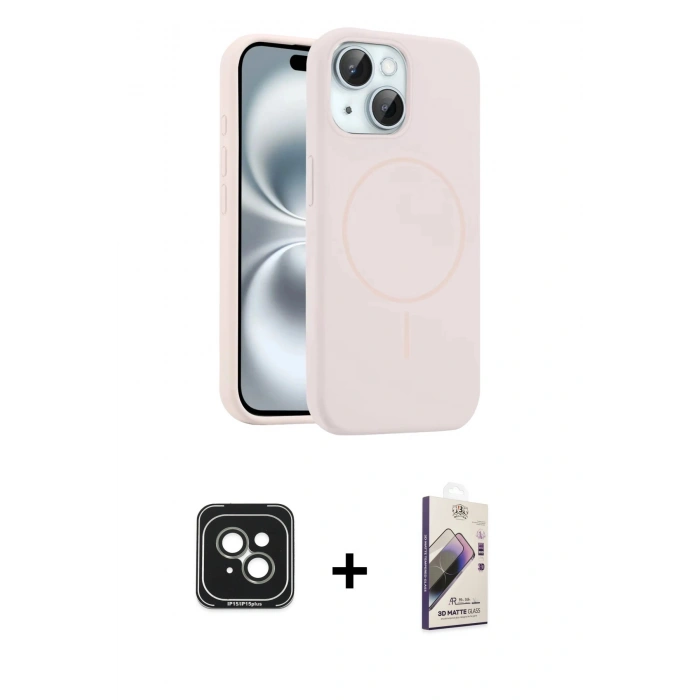 MARSİLYAN™- iPhone 15 Kılıf Yankı Form Serisi - Siyah Bilvis 3D Mat Cam Ekran Koruyucu + PVD Metal Kamera Lens - YL