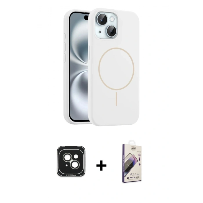 MARSİLYAN™- iPhone 15 Kılıf Yankı Form Serisi - Siyah Bilvis 3D Mat Cam Ekran Koruyucu + PVD Metal Kamera Lens - YL