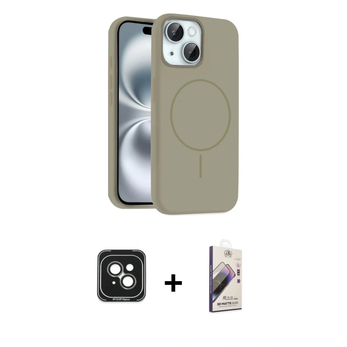 MARSİLYAN™- iPhone 15 Kılıf Yankı Form Serisi - Siyah Bilvis 3D Mat Cam Ekran Koruyucu + PVD Metal Kamera Lens - YL
