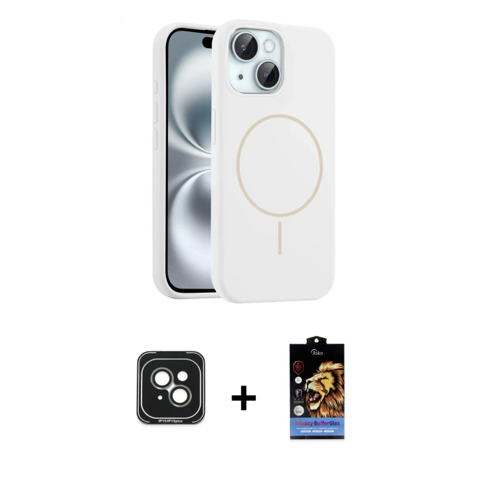 MARSİLYAN™- iPhone 15 Kılıf Yankı Form Serisi - Siyah Buffer Hayalet Cam Ekran Koruyucu + PVD Metal Kamera Lens - YL