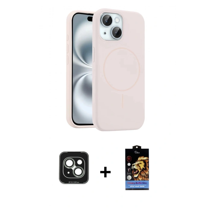 MARSİLYAN™- iPhone 15 Kılıf Yankı Form Serisi - Siyah Buffer Hayalet Cam Ekran Koruyucu + PVD Metal Kamera Lens - YL