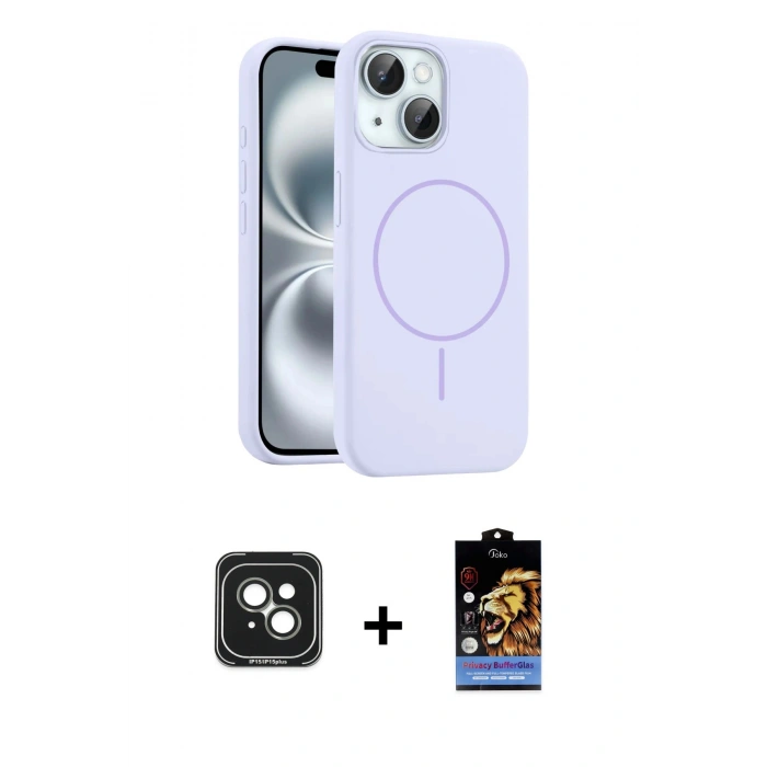 MARSİLYAN™- iPhone 15 Kılıf Yankı Form Serisi - Siyah Buffer Hayalet Cam Ekran Koruyucu + PVD Metal Kamera Lens - YL