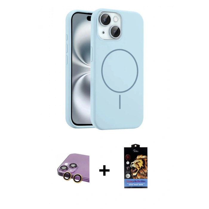 MARSİLYAN™- iPhone 15 Kılıf Yankı Form Serisi - Siyah Buffer Hayalet Cam Ekran Koruyucu + Raze Metal Kamera Lens - SI