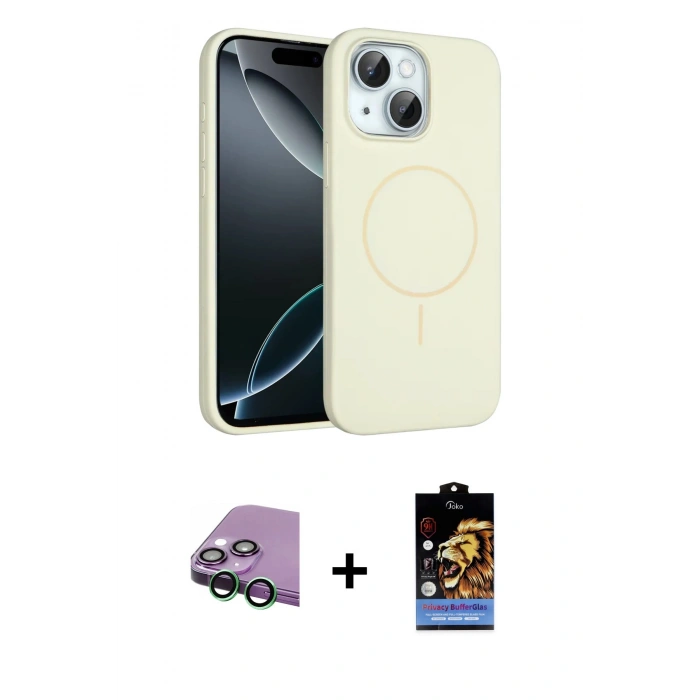 MARSİLYAN™- iPhone 15 Kılıf Yankı Form Serisi - Siyah Buffer Hayalet Cam Ekran Koruyucu + Raze Metal Kamera Lens - YL