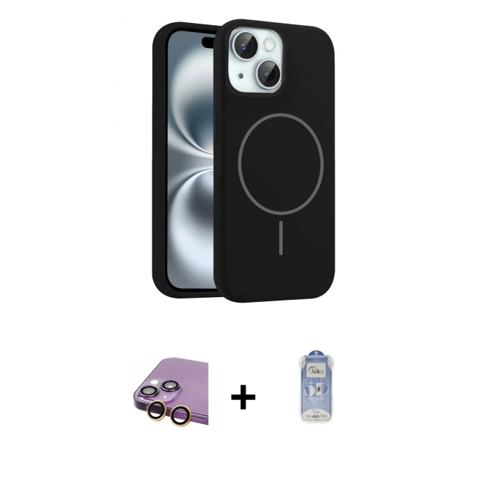 MARSİLYAN™- iPhone 15 Kılıf Yankı Form Serisi - Siyah Joko Magic 5D Cam + Raze Metal Kamera Lens - SI