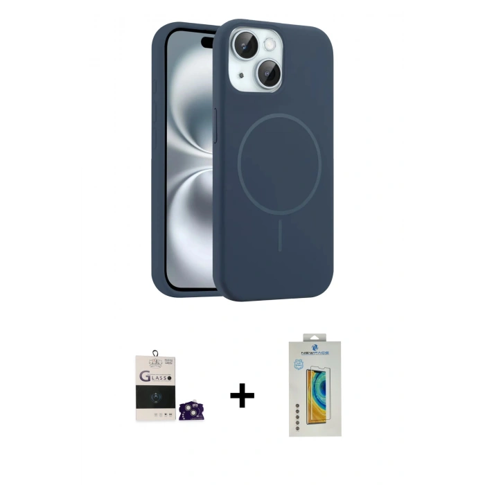 MARSİLYAN™- iPhone 15 Kılıf Yankı Form Serisi - Siyah Polymer Nano Ekran Koruyucu + Bilvis Titan Kamera Lens - YL