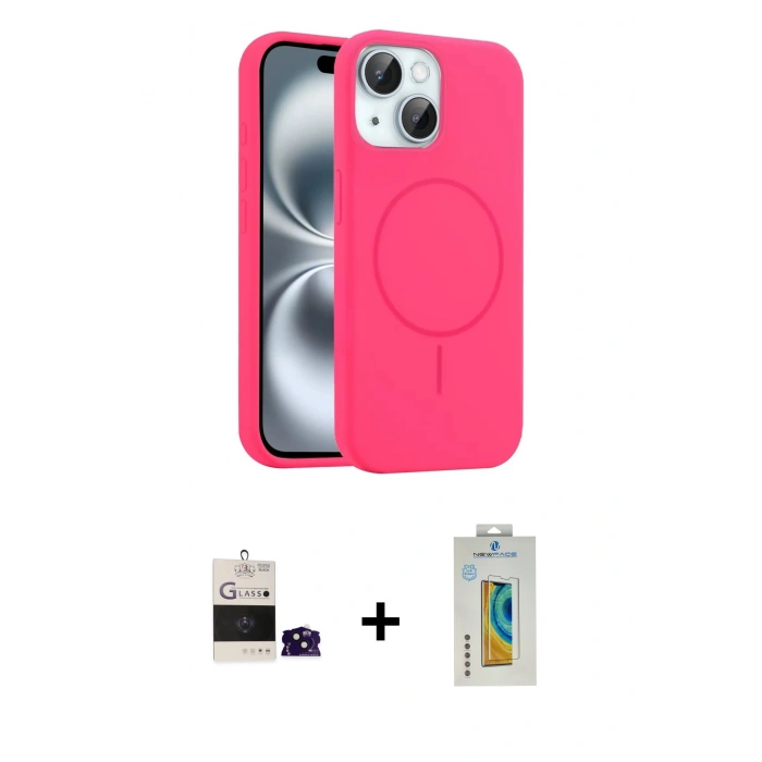 MARSİLYAN™- iPhone 15 Kılıf Yankı Form Serisi - Siyah Polymer Nano Ekran Koruyucu + Bilvis Titan Kamera Lens - SH