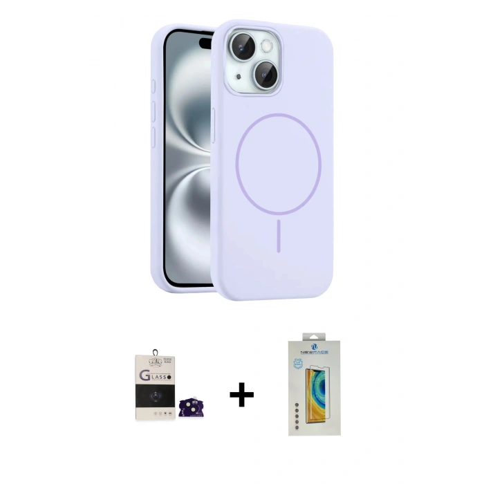 MARSİLYAN™- iPhone 15 Kılıf Yankı Form Serisi - Siyah Polymer Nano Ekran Koruyucu + Bilvis Titan Kamera Lens - SH