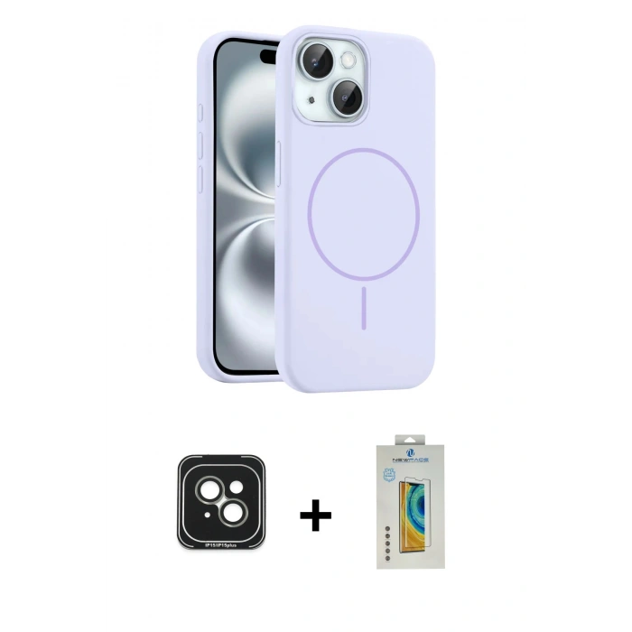 MARSİLYAN™- iPhone 15 Kılıf Yankı Form Serisi - Siyah Polymer Nano Ekran Koruyucu + PVD Metal Kamera Lens - YL