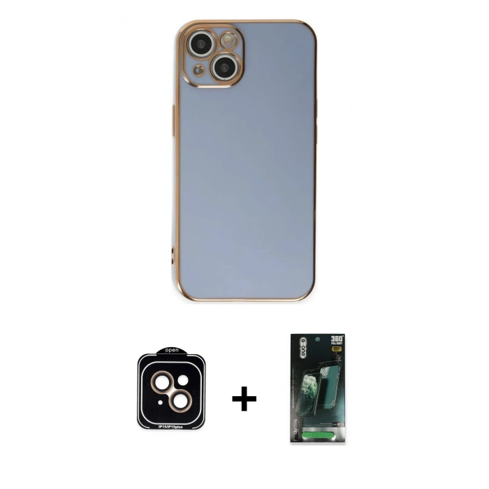 MARSİLYAN™- iPhone 15 Kılıf Yankı Serisi - Şeffaf 360 Full Body Arka Koruyucu + PVD Metal Kamera Lens - TU