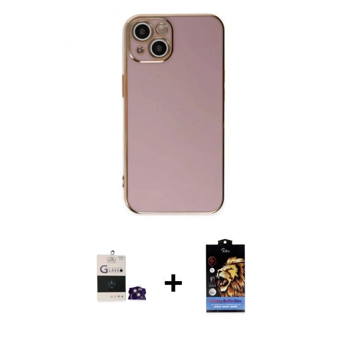 MARSİLYAN™- iPhone 15 Kılıf Yankı Serisi - Siyah Buffer Hayalet Cam Ekran Koruyucu + Bilvis Titan Kamera Lens - PE