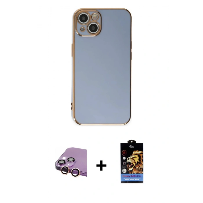 MARSİLYAN™- iPhone 15 Kılıf Yankı Serisi - Siyah Buffer Hayalet Cam Ekran Koruyucu + Raze Metal Kamera Lens - PE