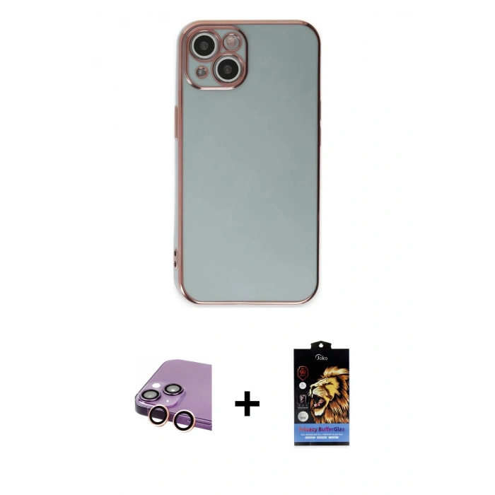 MARSİLYAN™- iPhone 15 Kılıf Yankı Serisi - Siyah Buffer Hayalet Cam Ekran Koruyucu + Raze Metal Kamera Lens - PE