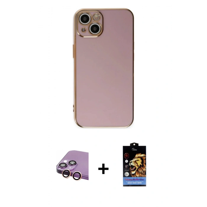 MARSİLYAN™- iPhone 15 Kılıf Yankı Serisi - Siyah Buffer Hayalet Cam Ekran Koruyucu + Raze Metal Kamera Lens - PE