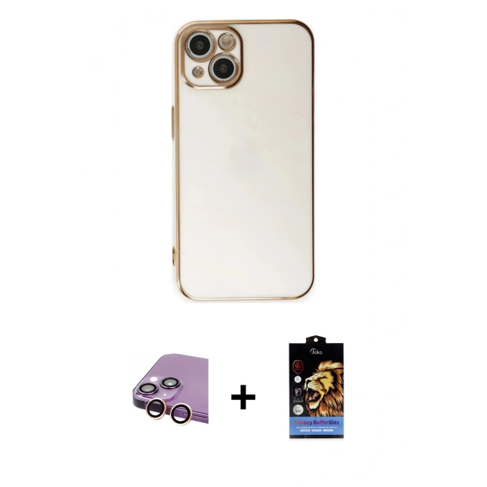 MARSİLYAN™- iPhone 15 Kılıf Yankı Serisi - Siyah Buffer Hayalet Cam Ekran Koruyucu + Raze Metal Kamera Lens - PE