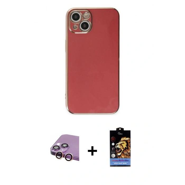MARSİLYAN™- iPhone 15 Kılıf Yankı Serisi - Siyah Buffer Hayalet Cam Ekran Koruyucu + Raze Metal Kamera Lens - PE