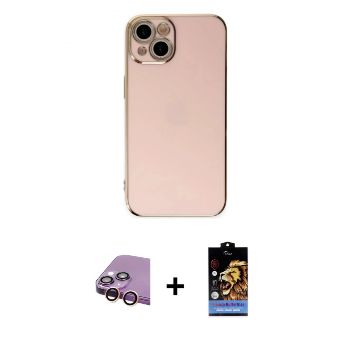 MARSİLYAN™- iPhone 15 Kılıf Yankı Serisi - Siyah Buffer Hayalet Cam Ekran Koruyucu + Raze Metal Kamera Lens - PE