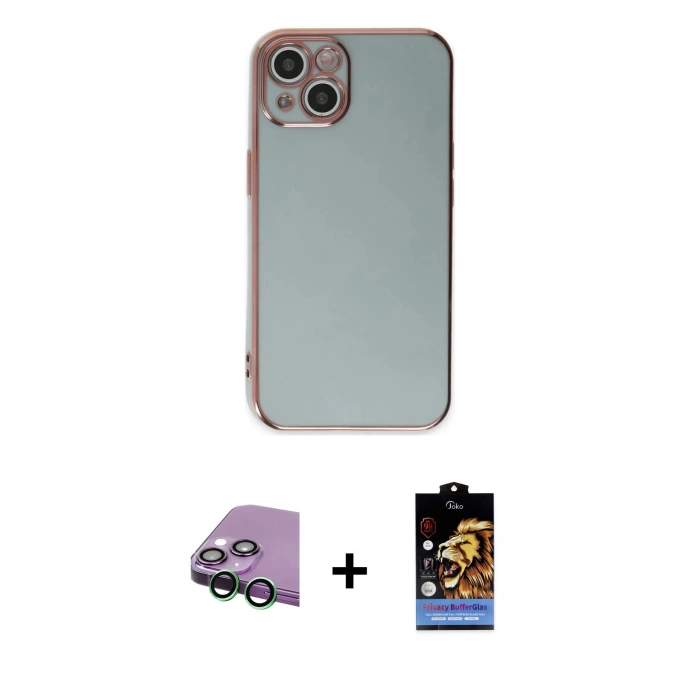 MARSİLYAN™- iPhone 15 Kılıf Yankı Serisi - Siyah Buffer Hayalet Cam Ekran Koruyucu + Raze Metal Kamera Lens - YL