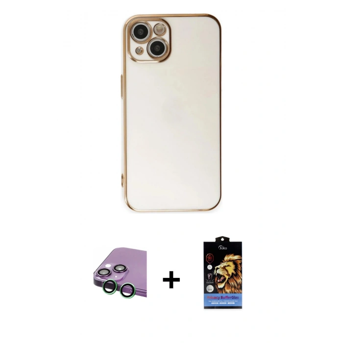 MARSİLYAN™- iPhone 15 Kılıf Yankı Serisi - Siyah Buffer Hayalet Cam Ekran Koruyucu + Raze Metal Kamera Lens - YL