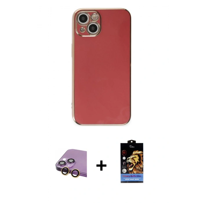 MARSİLYAN™- iPhone 15 Kılıf Yankı Serisi - Siyah Buffer Hayalet Cam Ekran Koruyucu + Raze Metal Kamera Lens - SI