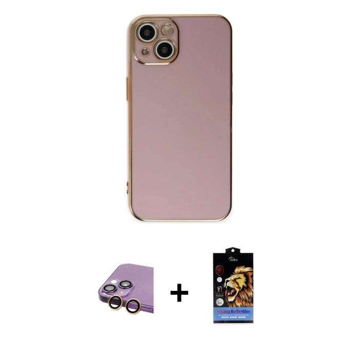 MARSİLYAN™- iPhone 15 Kılıf Yankı Serisi - Siyah Buffer Hayalet Cam Ekran Koruyucu + Raze Metal Kamera Lens - SI