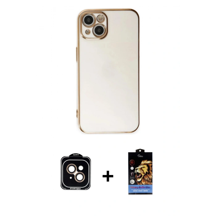 MARSİLYAN™- iPhone 15 Kılıf Yankı Serisi - Siyah Buffer Hayalet Cam Ekran Koruyucu + PVD Metal Kamera Lens - TU
