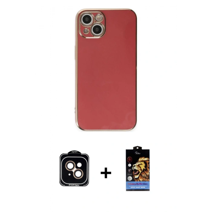 MARSİLYAN™- iPhone 15 Kılıf Yankı Serisi - Siyah Buffer Hayalet Cam Ekran Koruyucu + PVD Metal Kamera Lens - TU