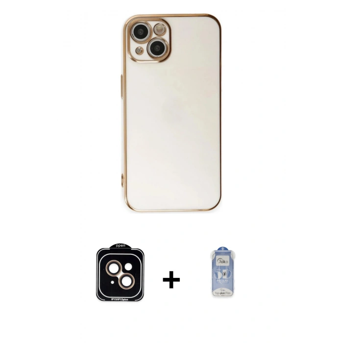 MARSİLYAN™- iPhone 15 Kılıf Yankı Serisi - Siyah Joko Magic 5D Cam + PVD Metal Kamera Lens - TU