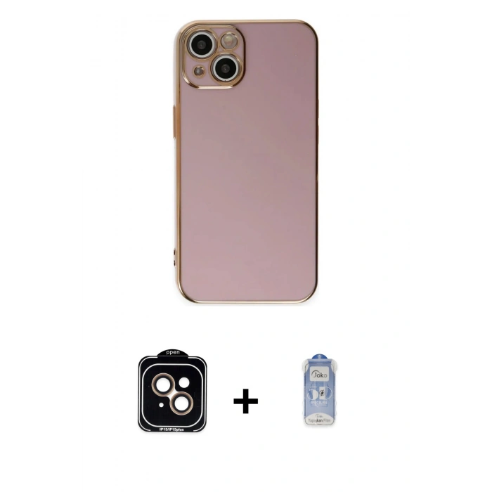 MARSİLYAN™- iPhone 15 Kılıf Yankı Serisi - Siyah Joko Magic 5D Cam + PVD Metal Kamera Lens - TU