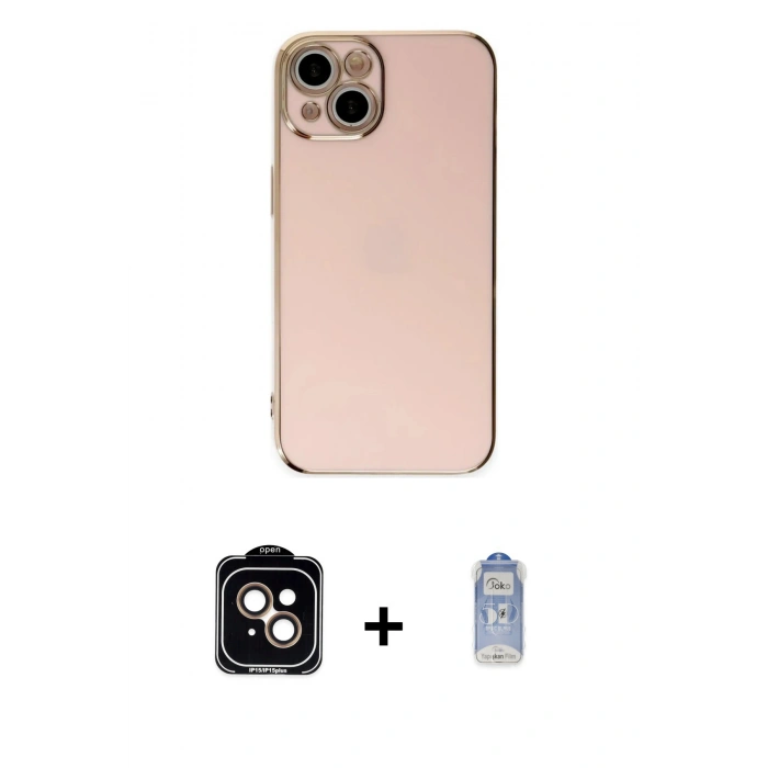 MARSİLYAN™- iPhone 15 Kılıf Yankı Serisi - Siyah Joko Magic 5D Cam + PVD Metal Kamera Lens - TU