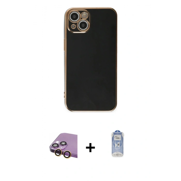 MARSİLYAN™- iPhone 15 Kılıf Yankı Serisi - Siyah Joko Magic 5D Cam + Raze Metal Kamera Lens - SI