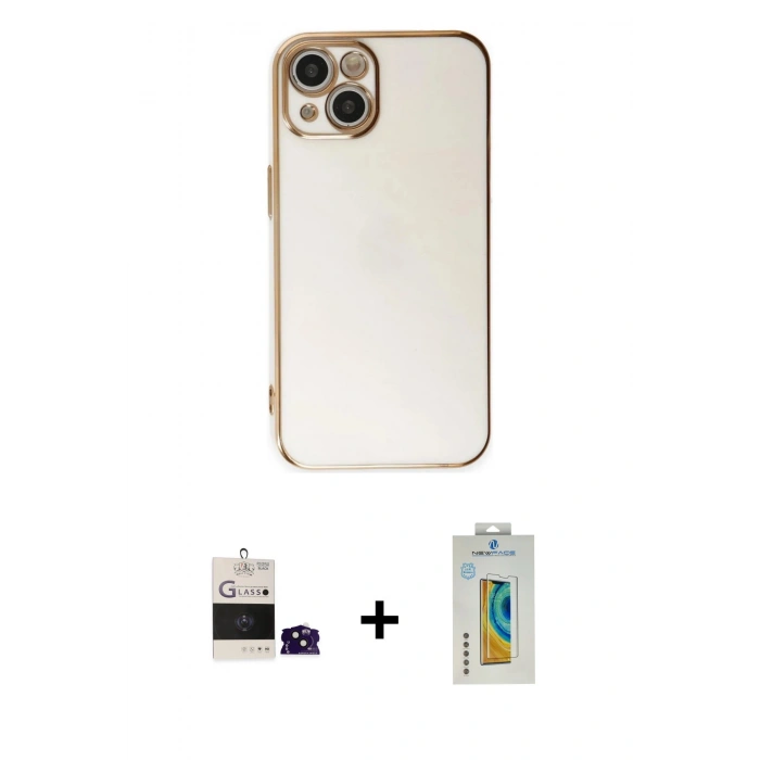 MARSİLYAN™- iPhone 15 Kılıf Yankı Serisi - Siyah Polymer Nano Ekran Koruyucu + Bilvis Titan Kamera Lens - SH
