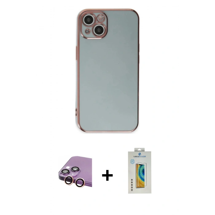 MARSİLYAN™- iPhone 15 Kılıf Yankı Serisi - Siyah Polymer Nano Ekran Koruyucu + Raze Metal Kamera Lens - PE
