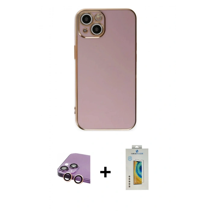 MARSİLYAN™- iPhone 15 Kılıf Yankı Serisi - Siyah Polymer Nano Ekran Koruyucu + Raze Metal Kamera Lens - PE
