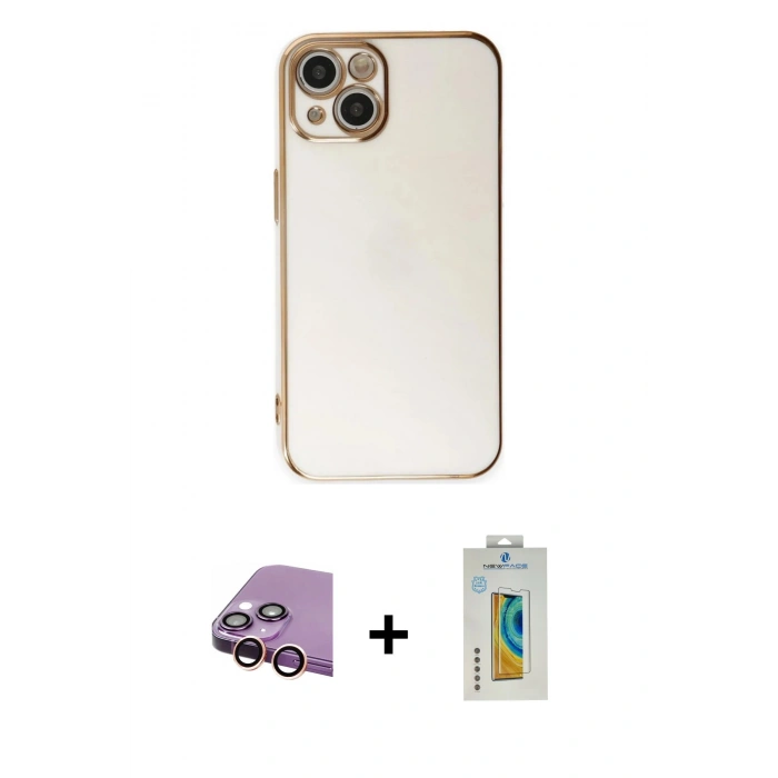 MARSİLYAN™- iPhone 15 Kılıf Yankı Serisi - Siyah Polymer Nano Ekran Koruyucu + Raze Metal Kamera Lens - PE