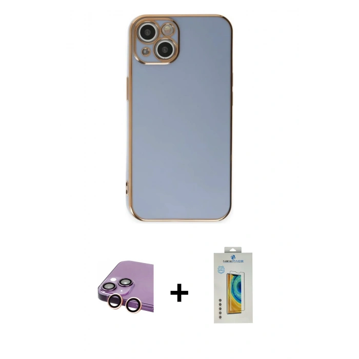 MARSİLYAN™- iPhone 15 Kılıf Yankı Serisi - Siyah Polymer Nano Ekran Koruyucu + Raze Metal Kamera Lens - PE