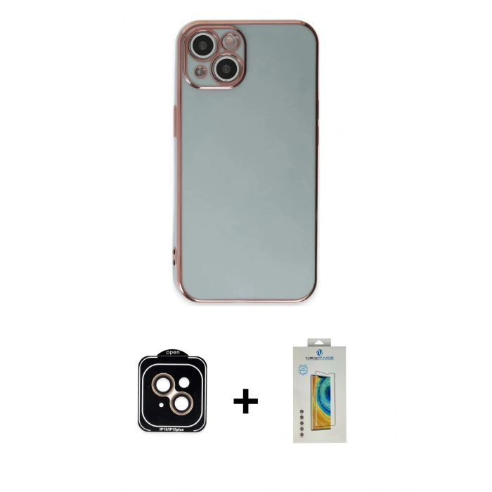 MARSİLYAN™- iPhone 15 Kılıf Yankı Serisi - Siyah Polymer Nano Ekran Koruyucu + PVD Metal Kamera Lens - TU