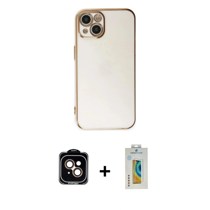 MARSİLYAN™- iPhone 15 Kılıf Yankı Serisi - Siyah Polymer Nano Ekran Koruyucu + PVD Metal Kamera Lens - TU