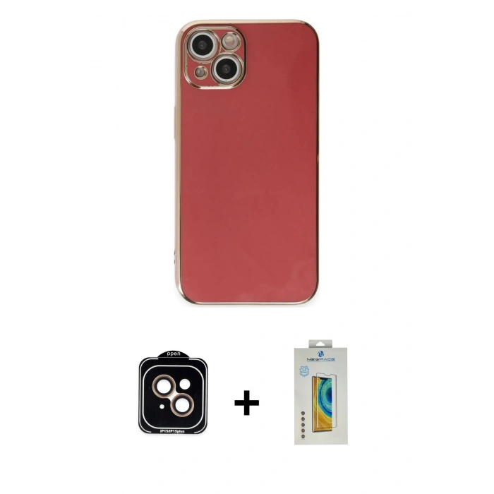 MARSİLYAN™- iPhone 15 Kılıf Yankı Serisi - Siyah Polymer Nano Ekran Koruyucu + PVD Metal Kamera Lens - TU