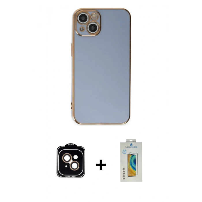 MARSİLYAN™- iPhone 15 Kılıf Yankı Serisi - Siyah Polymer Nano Ekran Koruyucu + PVD Metal Kamera Lens - TU