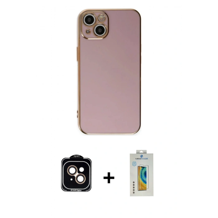 MARSİLYAN™- iPhone 15 Kılıf Yankı Serisi - Siyah Polymer Nano Ekran Koruyucu + PVD Metal Kamera Lens - TU