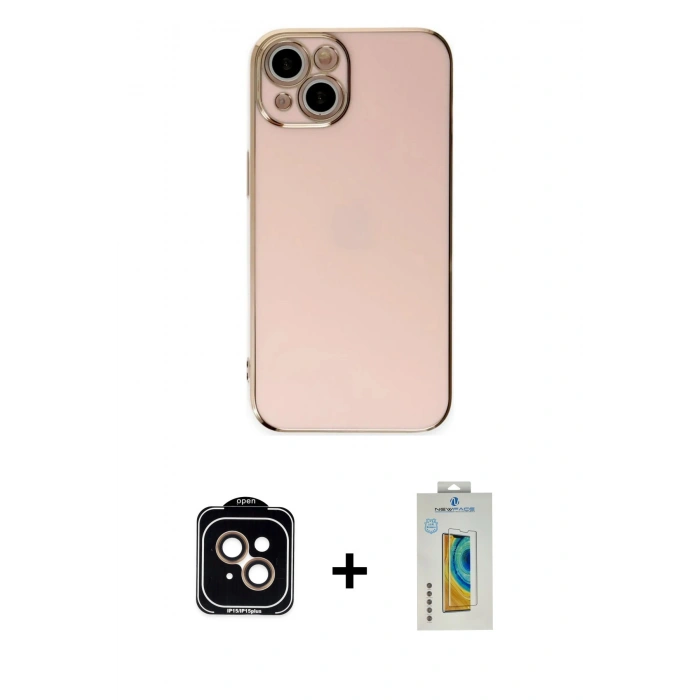 MARSİLYAN™- iPhone 15 Kılıf Yankı Serisi - Siyah Polymer Nano Ekran Koruyucu + PVD Metal Kamera Lens - TU