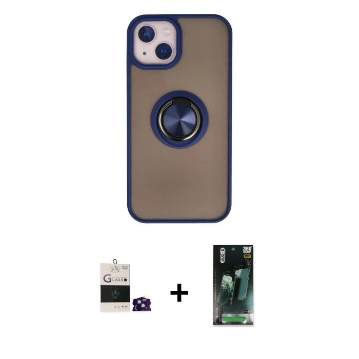 MARSİLYAN™- iPhone 15 Kılıf Yörünge Çizgi - Siyah 360 Mat Full Body Arka Koruyucu + Bilvis Titan Kamera Lens - YL