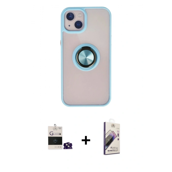 MARSİLYAN™- iPhone 15 Kılıf Yörünge Çizgi - Siyah Bilvis 3D Mat Cam Ekran Koruyucu + Bilvis Titan Kamera Lens - YL
