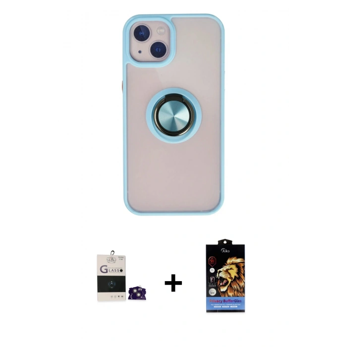 MARSİLYAN™- iPhone 15 Kılıf Yörünge Çizgi - Siyah Buffer Hayalet Cam Ekran Koruyucu + Bilvis Titan Kamera Lens - PE