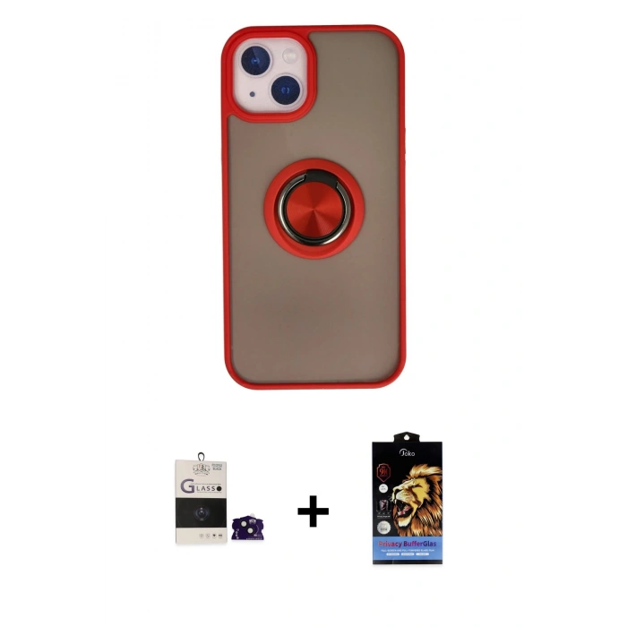 MARSİLYAN™- iPhone 15 Kılıf Yörünge Çizgi - Siyah Buffer Hayalet Cam Ekran Koruyucu + Bilvis Titan Kamera Lens - SH